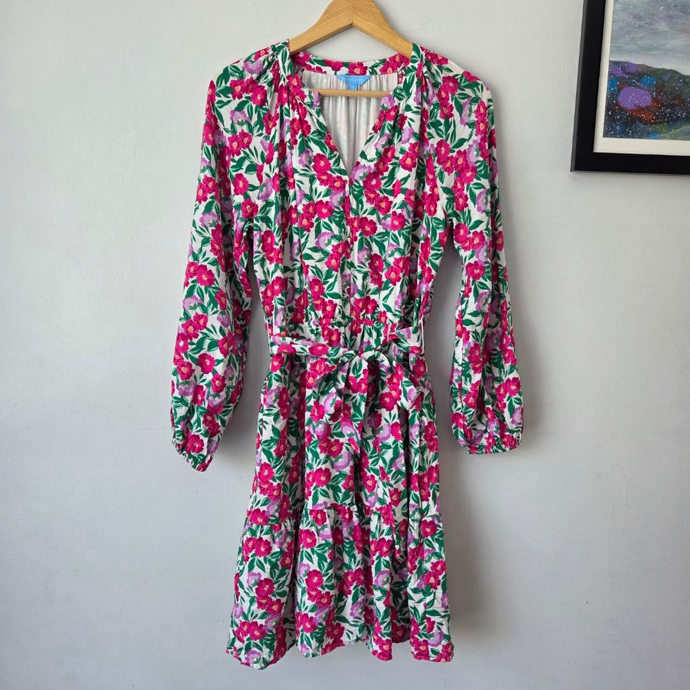 Draper James Long Sleeve Tiered Midi Dress Small Pink Floral Garden Office Work